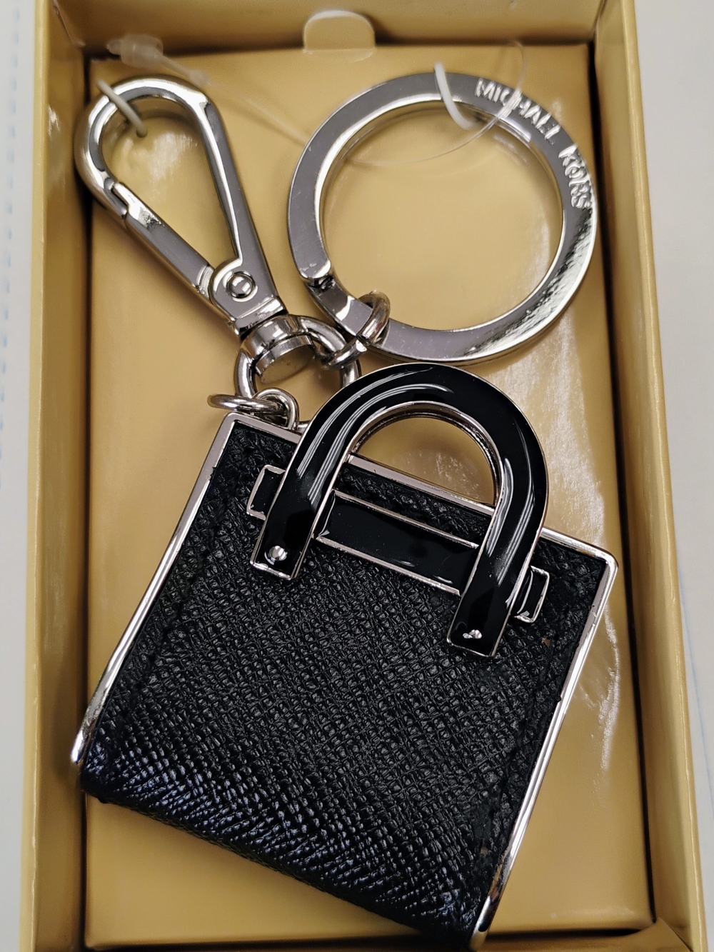 NWT Michael Kors Hamilton Bag Charm/Keyfob - Black/Silver - Picture 2 of 9